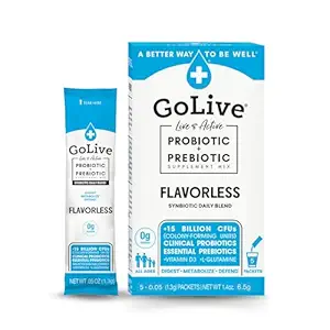 女性、男性、子供のためのGoLive Prebiotic & Probiotic。 無味、砂糖なし、Synbioticの粉w/ GOS、Lグルタミン、ビタミンD3、電解物。 腸の健康、消化、代謝、免疫15-50B CFUsのため。