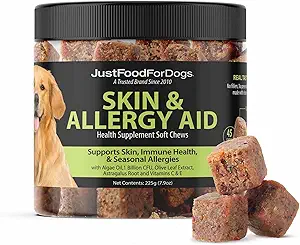 JustFoodForDogsの皮及びアレルギーの心配の犬、季節的なアレルギー、かゆみの皮の救助、炎症、免疫サポート- 45の計算のための柔らかい咀嚼の補足