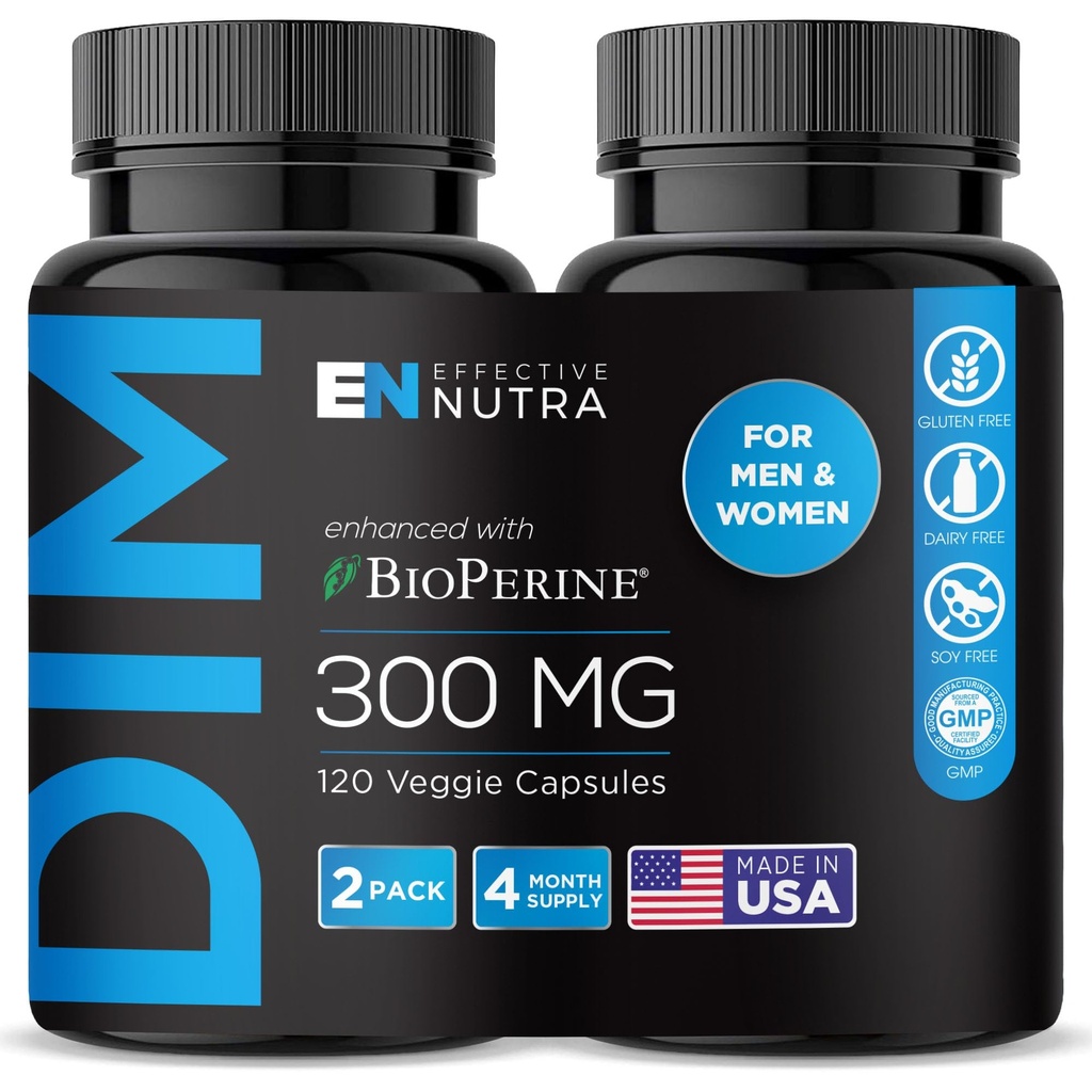 EFFECTIVE NUTRA Dim Supplement 300mg with BioPerine - 男性と女性のための余分な強さのエストロゲンのブロッカー - ホルモン&代謝サポート - 4ヶ月の供給