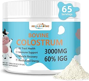 Bovine Colostrum Supplement Powder: Pure Whole Bovine Colostrum Rich in Immunoglobulins and Nutrients for Immune Support and Gut Health, Easy to Mix in Water or Smoothies