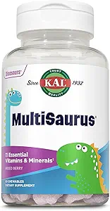 KALのMultiSaurusは子供、混合された果実味、グルテンフリー、60のサービング、60の恐竜形ChewablesのためのChewable Multivitamins、11の本質的なビタミンおよび鉱物を、混合しました