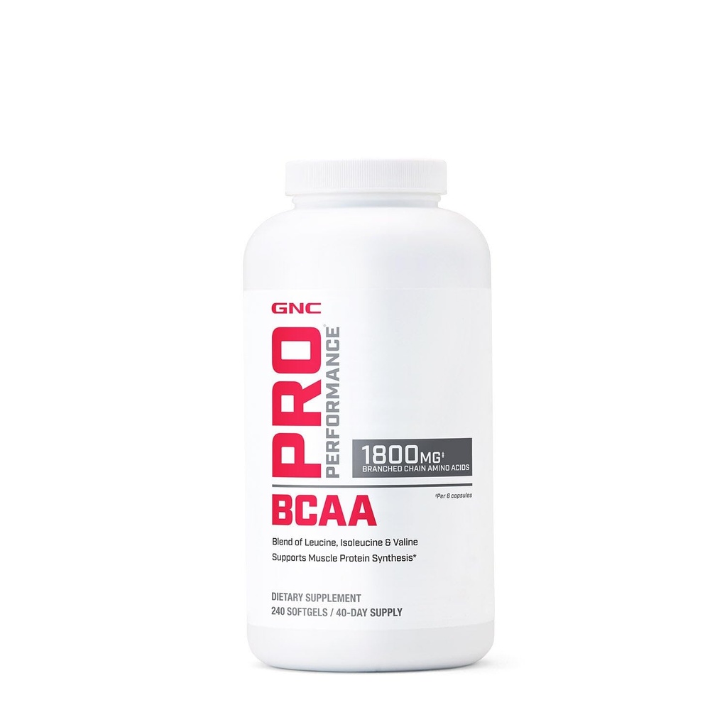 GNC のプロ パフォーマンス BCAA 1.8g の人及び女性のための 3 党テストされた補足、分岐させたチェーン アミノ 酸、必須のアミノ酸は筋肉蛋白質の統合、240 の Softgels、40 SVG を支えます