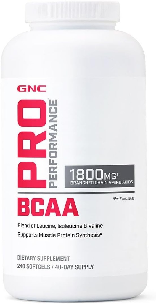 GNC のプロ パフォーマンス BCAA 1.8g の人及び女性のための 3 党テストされた補足、分岐させたチェーン アミノ 酸、必須のアミノ酸は筋肉蛋白質の統合、240 の Softgels、40 SVG を支えます