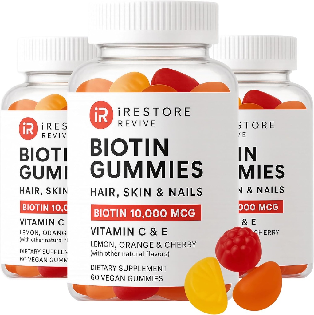 iRestoreの毛のGummyのビタミン、毛皮および釘のためのビーガンBiotinのガミー、女性及び人のための毛の成長のガミー、Biotinの10,000mcg、3PK