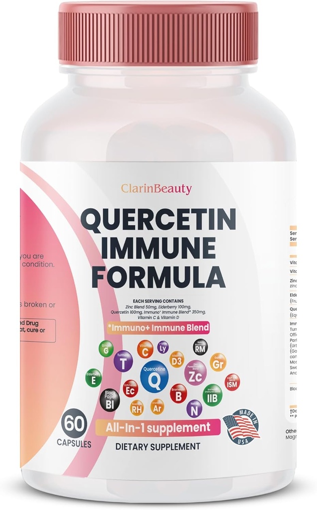 ClarinBeauty Quercetin 1000mg亜鉛50mgのビタミンC 1000mgのビタミンD 5000のIUのBromelainのElderberry及び免疫の防衛サポート補足の350mgはArtemisin、海苔、ニンニク、EchinaceaとEnriched