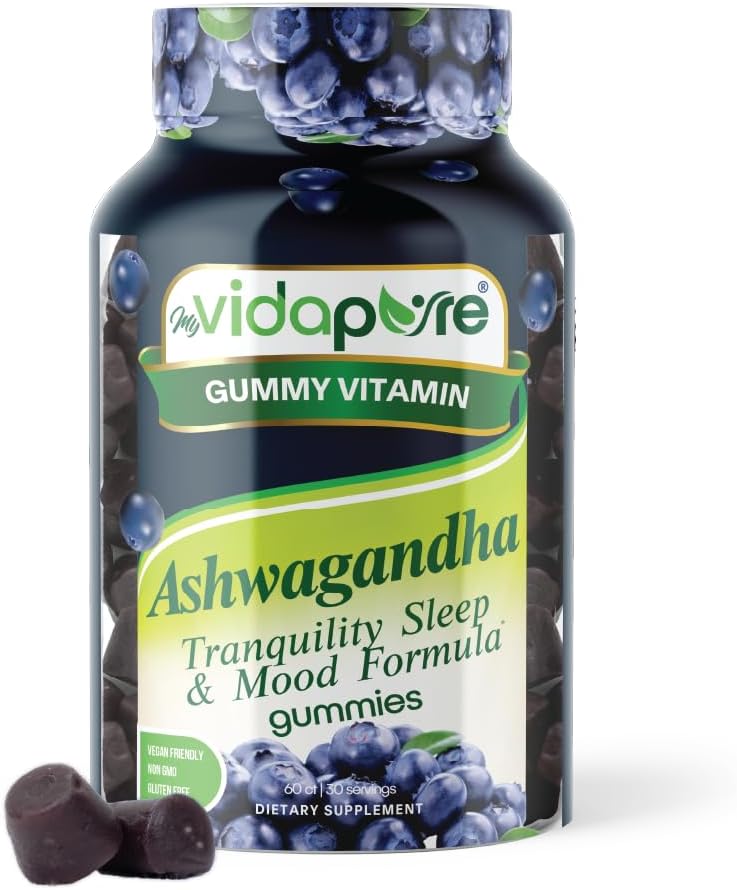 Ashwagandha Gummies、マグネシウムのGlycinate、Melatonin、B6、Valeian Root、GABA、人および女性のための情熱の花が付いている高い効力のAshwagandhaの根のエキス。60はmyVidaPureによって30のサービングを数えます