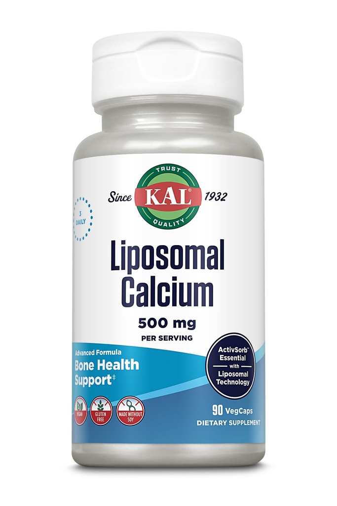 KALリポソームカルシウム500mg、高吸収カルシウムサプリメント、エッセンシャルカルシウムサポート、ビーガン、グルテンフリー、大豆、30の給餌、90の野菜