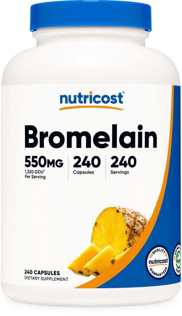 Nutricost Bromelain カプセル (240 カプセル) - 550 MG サービングあたり, ビーガン, 非GMO, GMP 準拠