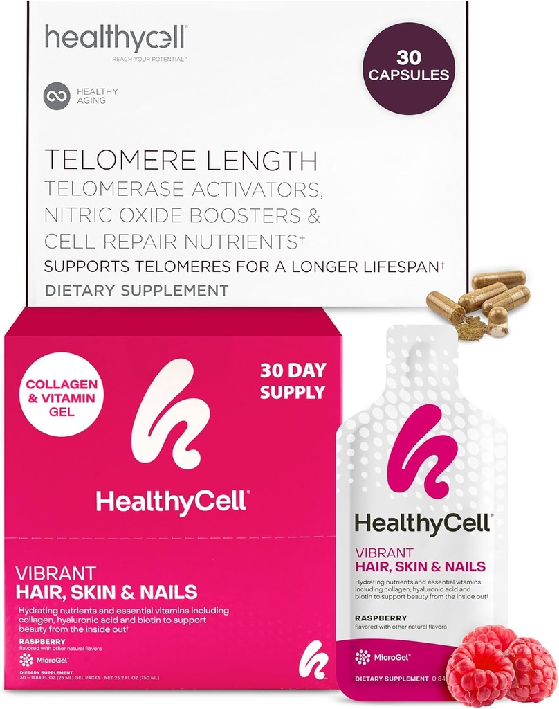 Healthycell Telomere Length Healthy Aging + Heart & Vascular Health Supplements for Women & Men Bundle