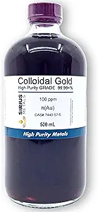 真のコロイド ゴールド (100 ppm) - 99.99 + % 純度 - 500 mL (16.9 Fl Oz) クリア ガラス ボトル