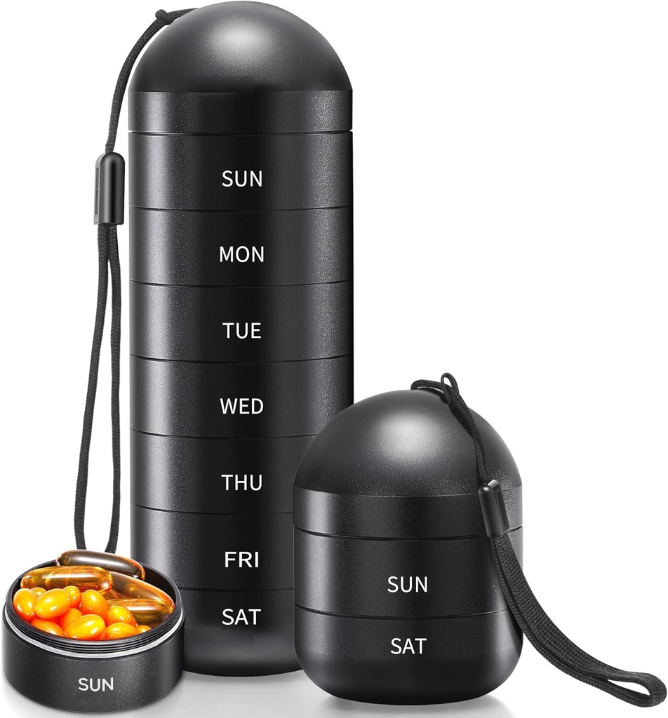 Zannaki XLの金属の旅行丸薬のオルガナイザー、余分大きい防水ウィークリーの丸薬箱、アルミ合金の丸薬の箱の容器、BPAはビタミン、魚油、補足のための7日の毎日の薬のオルガナイザーのホールダーを放します