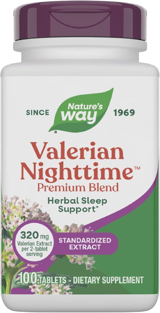 Nature's Way Valerian Nighttime, Herbal Sleep Aid*, 320 mg per Serving of Valerian Extract, Gluten-Free, 100 Tablets