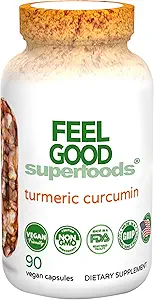 FeelGood Superfoods 1000mg Turmeric Curcumin Capsules, Fortified with 95% Curcumin Extract and Black Pepper Extract, 90 Count