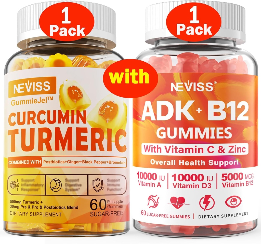 1パックのタービン クルクミンはGmmies + B12 Gummiesの1パックのビタミンADKを満たしました
