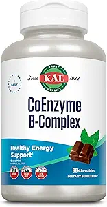 KAL CoEnzymeのビタミンBのコンプレックス、健康なエネルギーのためのChewable Bのビタミン、赤血球およびNerve機能サポートw/Vitamin B12、B6、葉酸、自然なCocoaのミント、ビーガン、砂糖は、30サーブ、60ct放します