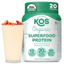 KOSビーガンプロテインパウダー、アンフレーバー&Unsweetened - 低炭水化物ピーアプロテインブレンド、ビタミン&ミネラルの有機スーパーフードリッチ - Keto、大豆、乳製品無料 - 女性&男性のための食事の交換 - 20のサービング