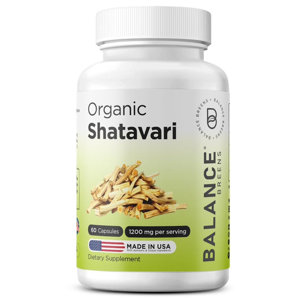 有機性Shatavari 1200mg、60カプセル - 乳化サポートビタミン、女性のためのホルモンバランス、アスパラガスRacemosusの根