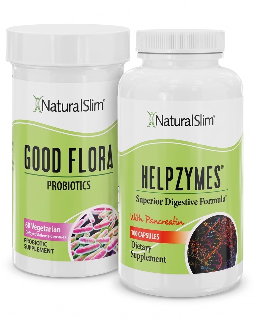 NaturalSlim消化の健康バンドル - 良いフローラ&ヘルシーム - より良い消化と食品栄養素の吸収のための強力な消化酵素と強力な消化酵素  フランク・サレズによって処方