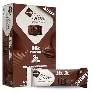 Nugo Slim Dark Chocolate Brownie Crunch, 16g Protein, 2g Sugar, 7g Fiber, Low Net Carb, Keto Friendly, Gluten Free, 24 Count