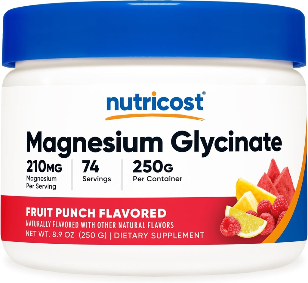 NutricostのマグネシウムのGlycinateの粉(フルーツ パンチ、250グラム)