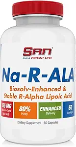 SANのNa-R-ALA - サービングごとの安定Rアルファリポ酸125mg [高い効力及び高められた吸収]、60のカプセル