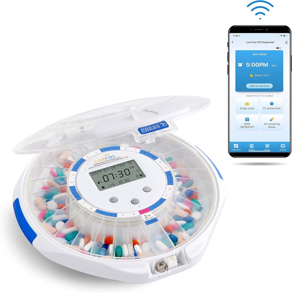 生きている良いスマートなWiFiの自動丸薬ディスペンサーのゆとりのふた 錠のキー、ライト/記憶及びビタミンが付いている心配の監視のための1日あたりの9の点までの28日の薬のオルガナイザー
