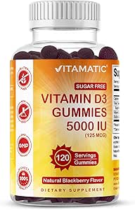 Vitamatic砂糖の自由なビタミンD3 5000 IU - 120のグミ - 偉大な味-健康なボンズ、気分及び免疫システム機能-非GMO - 120のサービング(5000 IU)