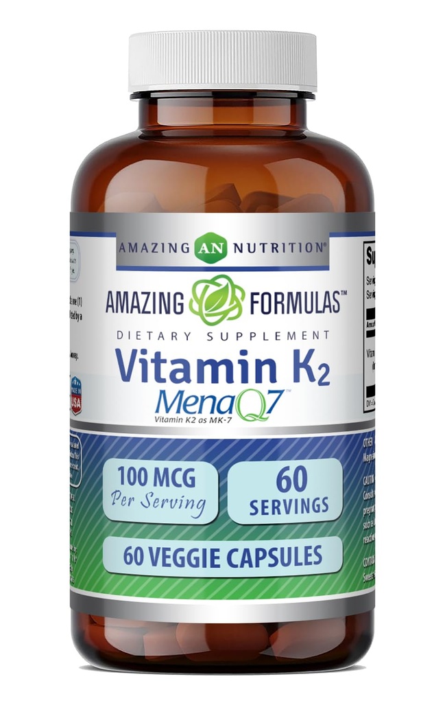 アメイジングフォーミュラビタミンK2 メナック7 MK7サプリメント | 100 マッグ | Veggie Capsule | Non-GMO | Gluten Free | アメリカ製(1パック、60 カウント)
