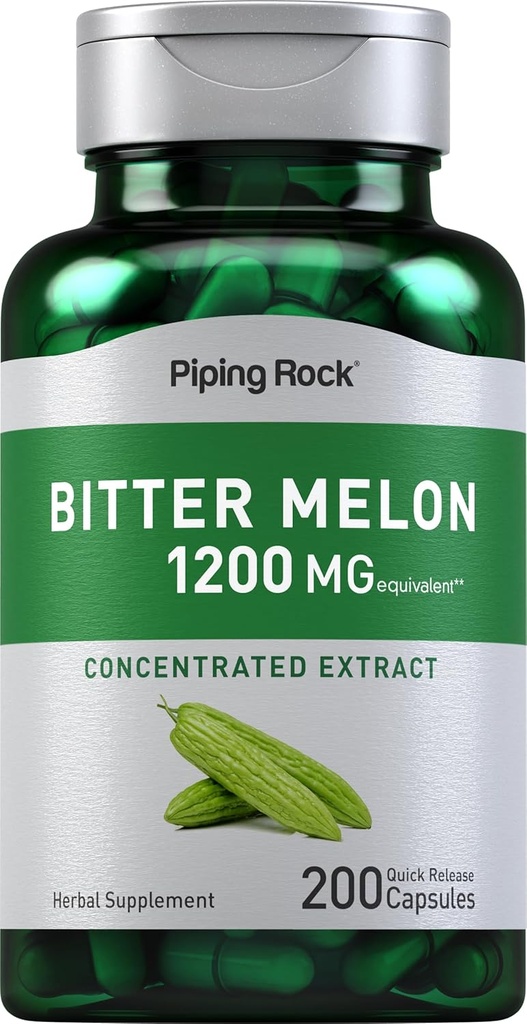 Piping Rock Bitter Melon Capsules 1200mg | 200 Count | Momordica Charantia | Concentrated Extract | Herbal Supplement | Non-GMO, Gluten Free