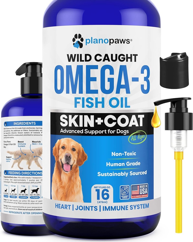 Omega 3 Fish Oil for Dogs - Better Than Salmon Oil for Dogs - Dog Fish Oil Supplement - Reduce Shedding & Itching - Supports Joints, Brain, Heart Health- Dog Skin and Coat Supplement - Fish Oil Liquid