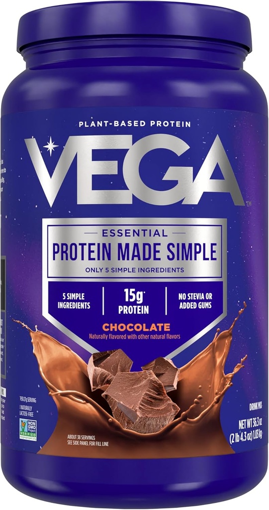 Vega Protein Made Simple - 15g 植物由来のエンドウ豆たんぱく質、チョコレート、39 サービング、ステビアフリー、人工甘味料やグム、非GMO、グルテンフリー、乳製品無料、2.3lbs(パッケージ5月Vary)