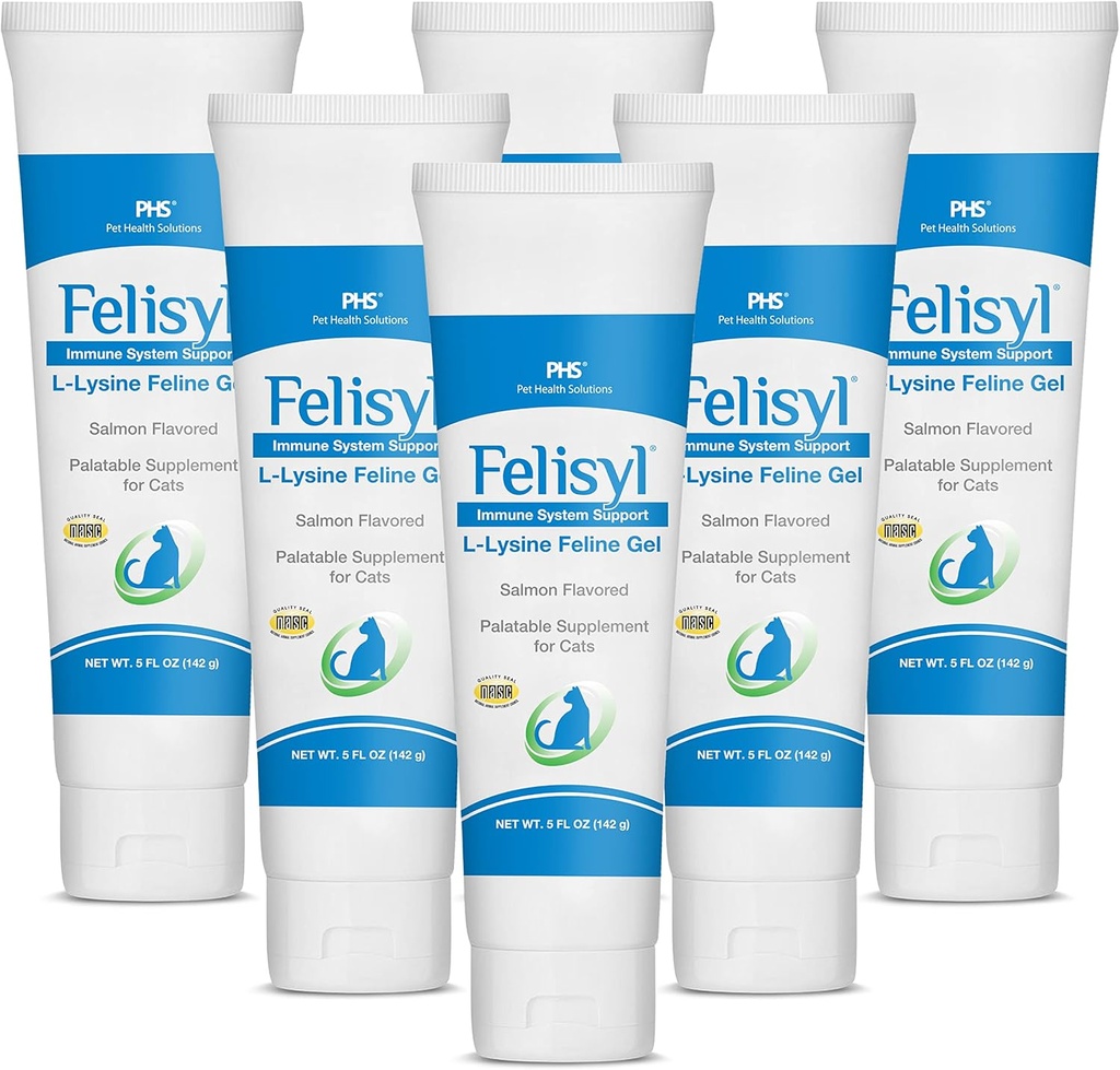 猫のためのL-Lysineゲル(5oz) - 免疫、呼吸器、眼の健康をサポートします。 Eases Sneezing、Rony Nose、およびWatery Eyes。 Tasty Salmon Flavor - アメリカ製(6パック)