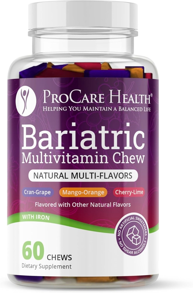 ProCare Health | ベアトリ・マルチビタミン | ソフトチェック | 22.5mg アイロン | 個別包装 | 多品種 | クラングレープ、マンゴーオレンジ、チェリーライム | 60 件 | 1 ヶ月の供給