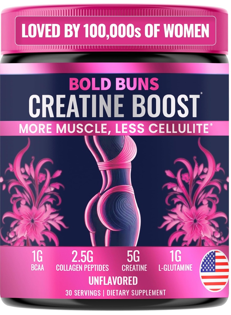 女性のためのBold Bunsのクレアチン – コラーゲン&BCAAのブーティービルダーサプリメント – 筋肉開発をサポート, ポストワークアウトの回復, 皮膚の弾力性, 健康な髪 & ネイル   Unflavored – 30 サービング