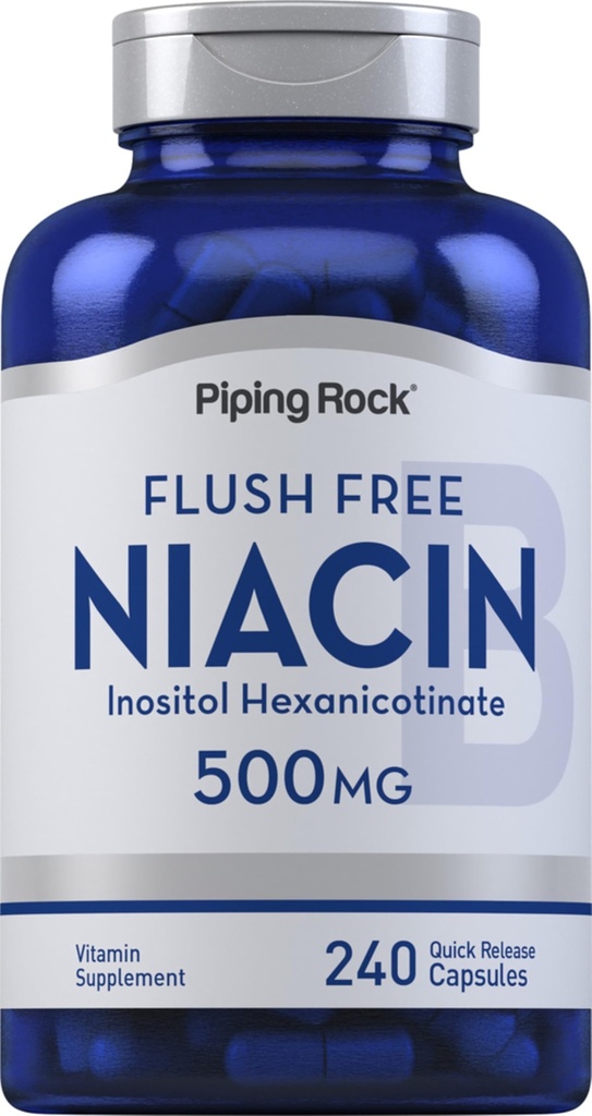 ピッピングロック ナイアシン 500mg | フラッシュフリー | 240カプセル | ビタミンB3サプリメント | ノンGMO、グルテンフリー