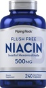 ピッピングロック ナイアシン 500mg | フラッシュフリー | 240カプセル | ビタミンB3サプリメント | ノンGMO、グルテンフリー