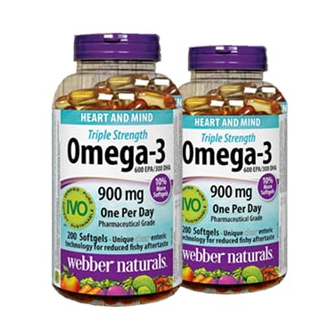 Webber Naturalsの三重力オメガ3 900mg 200のsoftgels x 2 (2のびん)