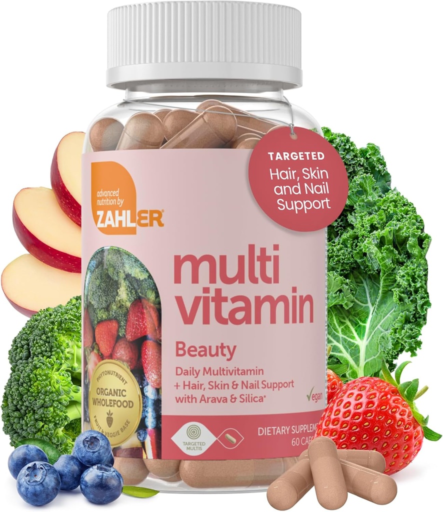 ZahlerのMultivitaminの美、毎日Multivitamin +皮の毛および釘サポート、鉄が付いている女性のための、証明されたコザー、60のカプセル