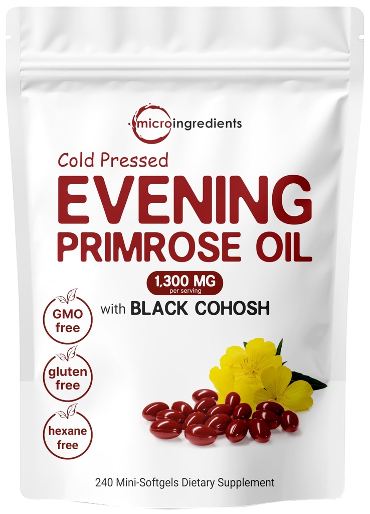 サービングごとのマイクロ原料の夕方のPrimroseオイル1300mg、240のSoftgels | 40mgの黒のCohoshのエキスによって高められる風邪-10%活動的なGLA、非GMOのグルテンフリー、Swallowへの容易なグルテン
