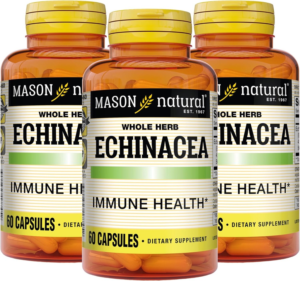 MASON NATURAL Echinacea, Immune System Booster, Supports Overall Health, Herbal Supplement, 60 Capsules (Pack of 3)