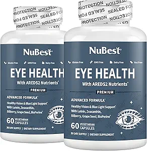 NuBestはベータ カロテンのニンジンの粉、20mg Luteinの4mgゼアキサンチン、ビルベリー、ブドウの種、BioPerine、Bコンプレックス、目の健康のためのMultivitaminが付いている2つの目のビタミンをです  パック2