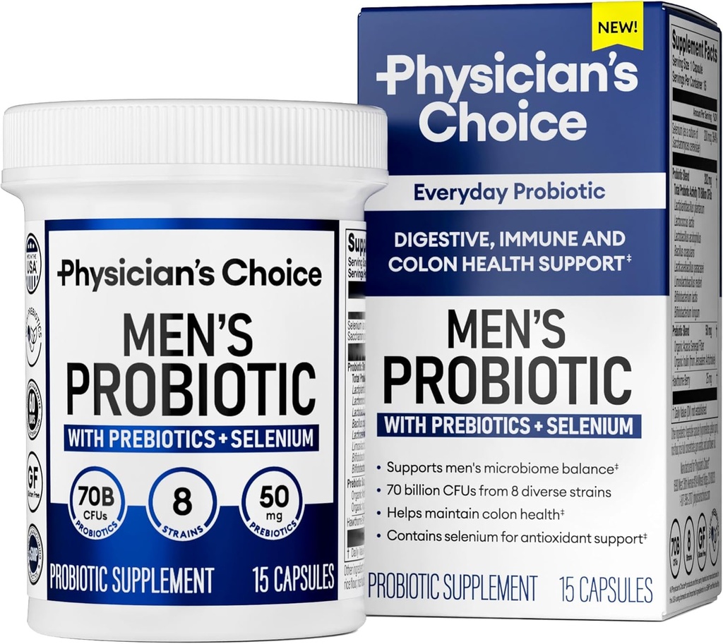 人のための医師の選択肢プロバイオティクス - 70 億 CFU - 8 緊張 - Selenium & Prebiotics - Digestive Health、Microbiome、コロン、および免疫の健康をサポート - 上級男性のプロバイオティクス - 15ct サンプルサイズ
