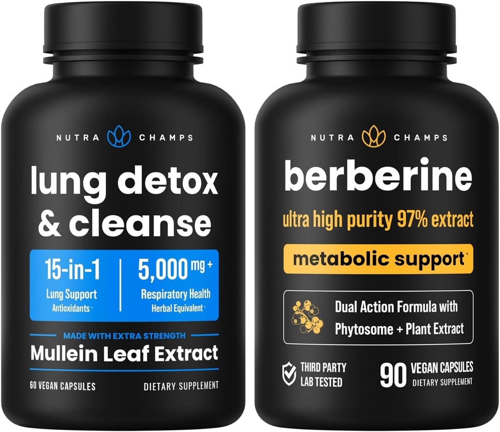 NutraChamps 完全な呼吸器 & メタボリック サポート: Lung Cleanse & Berberine Duo