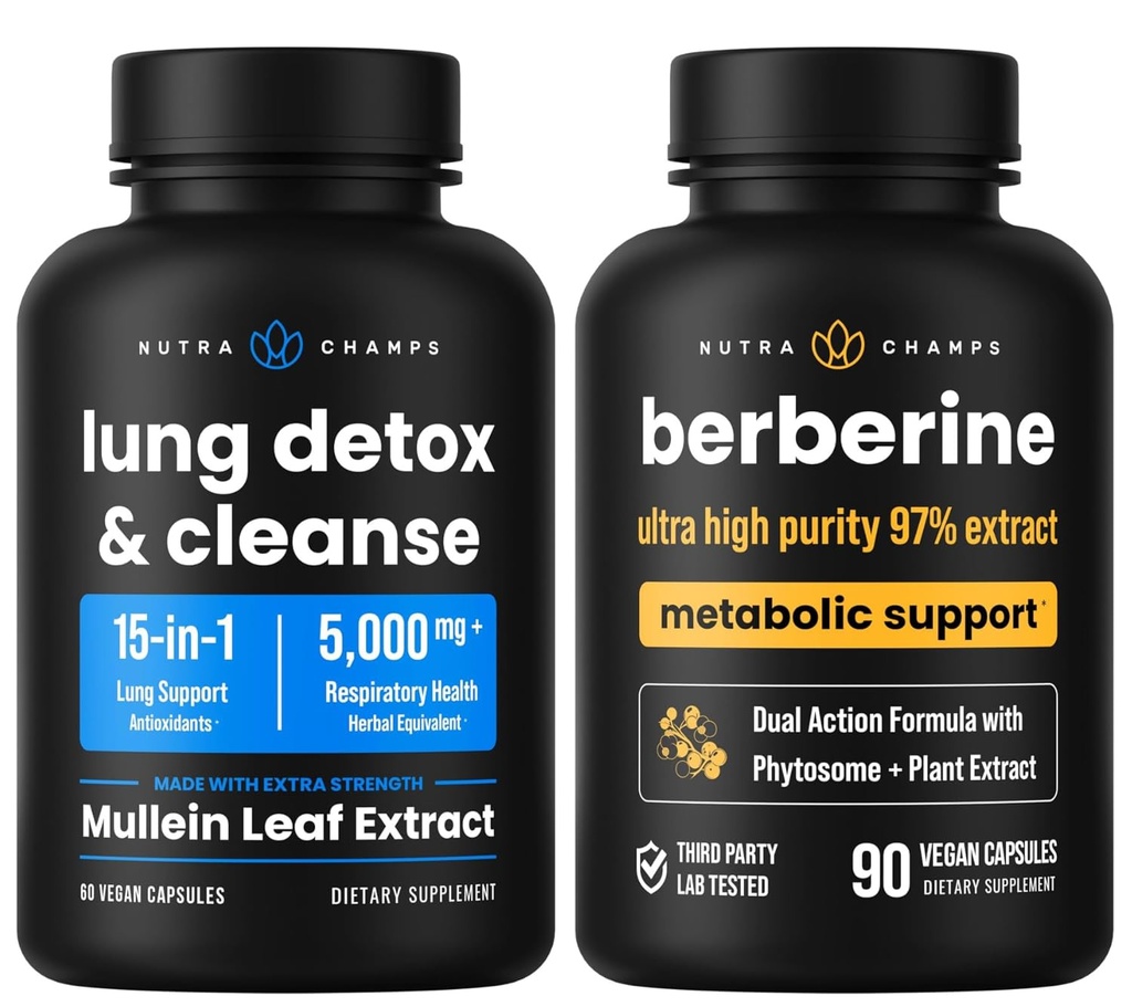 NutraChamps 完全な呼吸器 & メタボリック サポート: Lung Cleanse & Berberine Duo