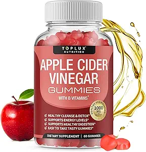 Toplux Appleのサイダーの酢 - 1000mg ACVとB12、ビートルート、免疫システム、デトックス&クレンジング、Gummy代替Apple Cider Vinegarカプセル、男性女性、60グミ