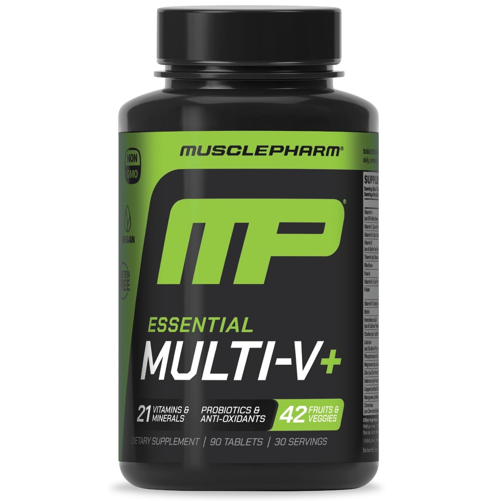 筋肉 Pharm エッセンシャルマルチV +, アスリートのマルチビタミン, 強化エネルギー, パフォーマンス & 免疫の健康, ミネラルプラスプロバイオティクスと男性と女性のための毎日のマルチビタミン, 90 錠, 30 サービング