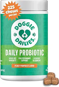 Doggie Dailies Probiotics for Dogs - Advanced Dog Probiotics with Prebiotics - Promotes Digestive Health - Supports Immune System and Overall Health (Pumpkin) 225 Soft Chews