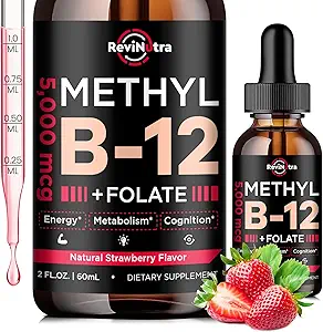 ビタミンB12の液体の低下、B12のビタミン5000のmcg、Methylcobalamin B12のSublingualのビタミンB6、エネルギー、頭脳、心臓健康、ビーガンいちごの味2 Fl Ozのための葉酸