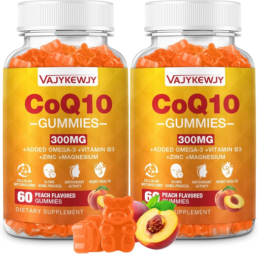 2パックCoQ10グミー3000mg - Omega-3、ビタミンB3&亜鉛、高吸収コエンザイムQ10サプリメントセルラーエネルギー&抗酸化サポート、ビーガン120カウント