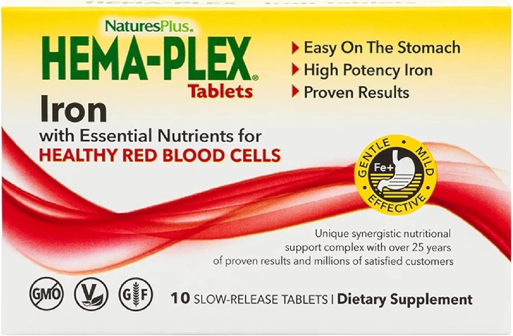 NaturesPlus Hema-Plex アイロン - 10 スロー リリース タブレット - 85 mg ケレート アイロン - 総血の健康 - ビタミン C と Bioflavonoids - ビーガン, グルテンフリー - 10 サービング